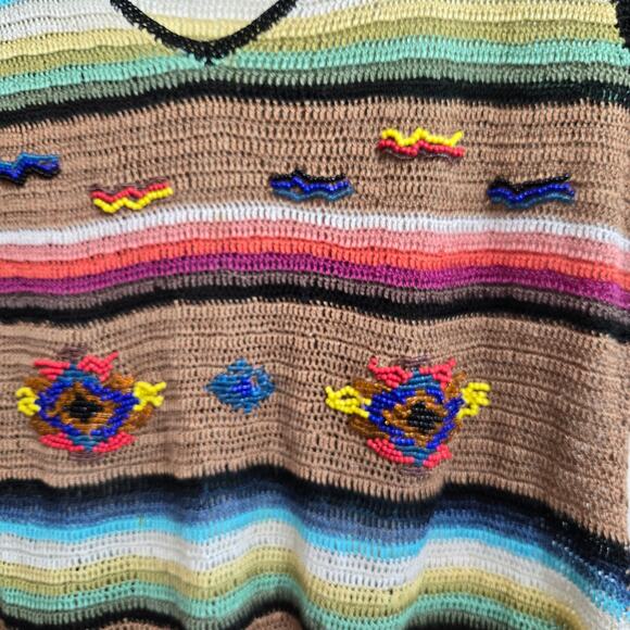 Liz Palacios Womens Vtg Knit Boho Top M Striped Beaded Artsy Southwestern Boho - Picture 3 of 11